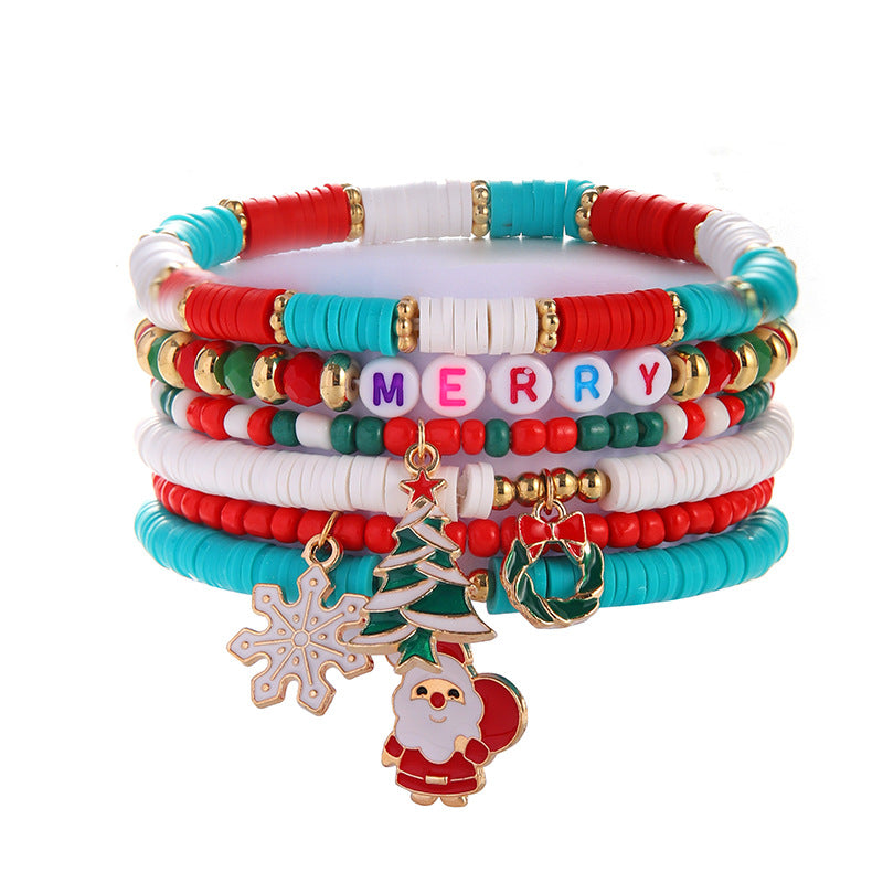 Wholesale Christmas Snow Tower Christmas Tree Polymer Clay Multi-layer Stacking Bracelet ACC-BT-Zhey007