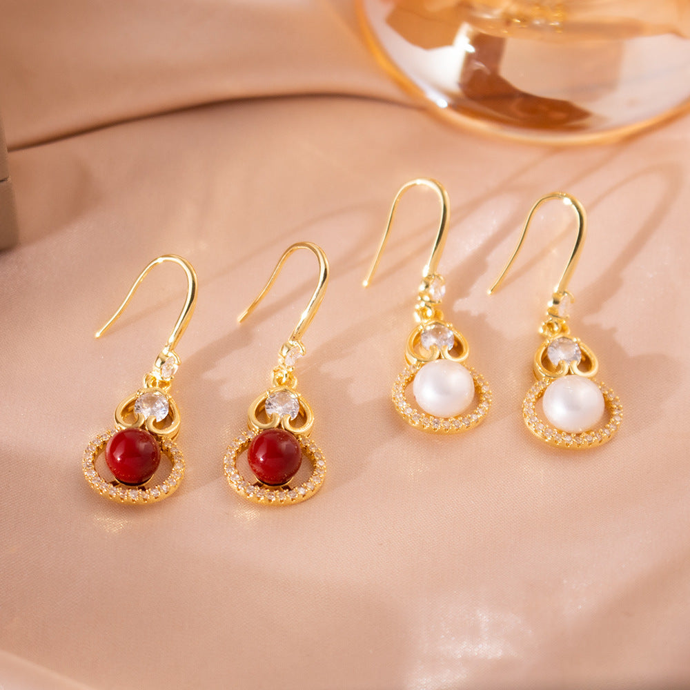 Wholesale Zircon  Pearl Ear Hook  Hollow Design Earrings Retro  Earrings