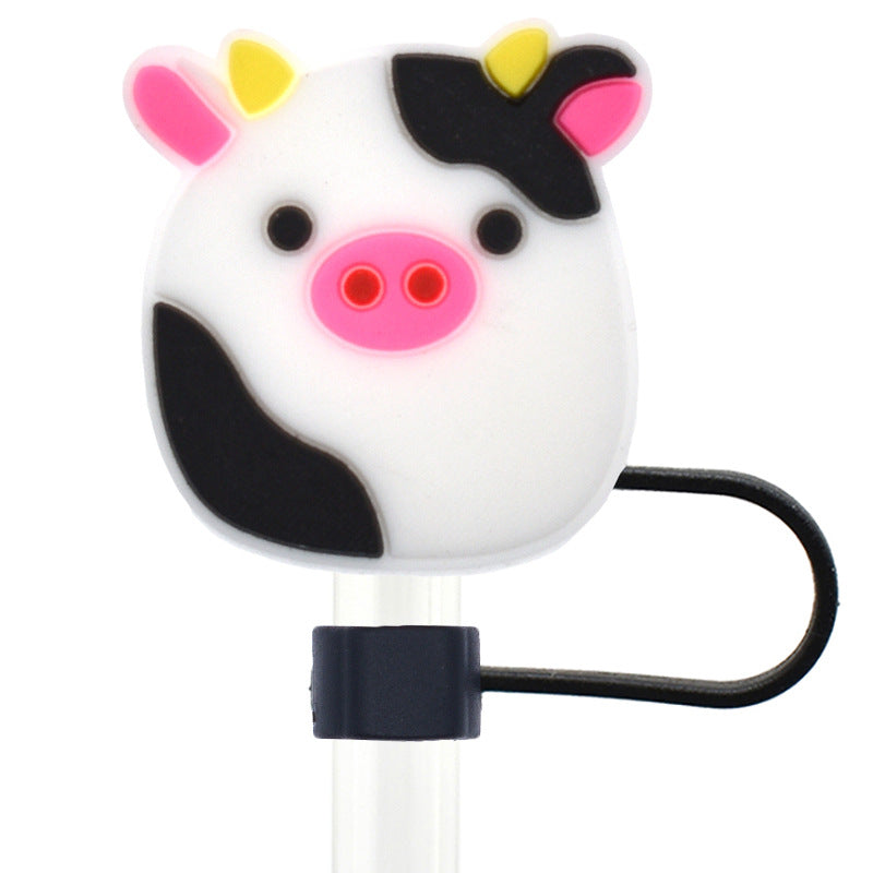 Wholesale Random 100pcs Cartoon Cute 10mm PVC Soft Straw Tube Cap ACC-SCR-RYY083