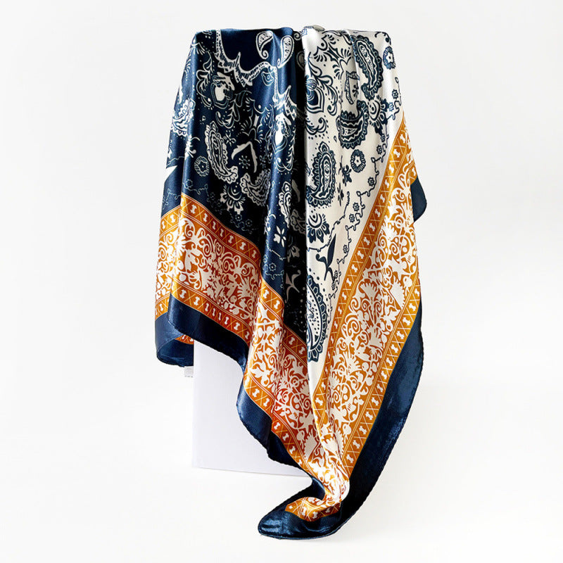 Wholesale  90cm Silk Scarf Classic Color-Blocking Paisley Print Scarf