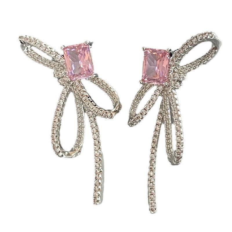 Wholesale Light Luxury Pink Bow Super Shiny Earrings ACC-ES-NingKa003