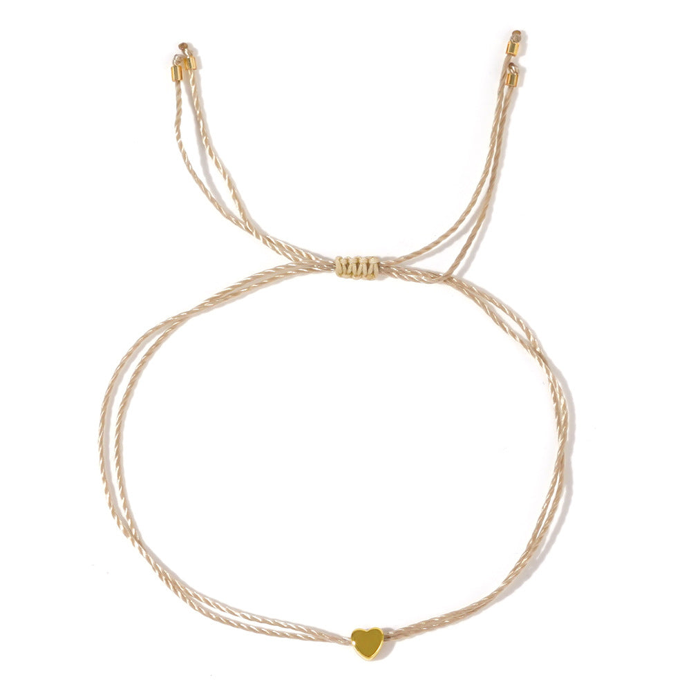 Wholesale  Bead Copper Heart Khaki Thread  Valentine' s Day Bracelet