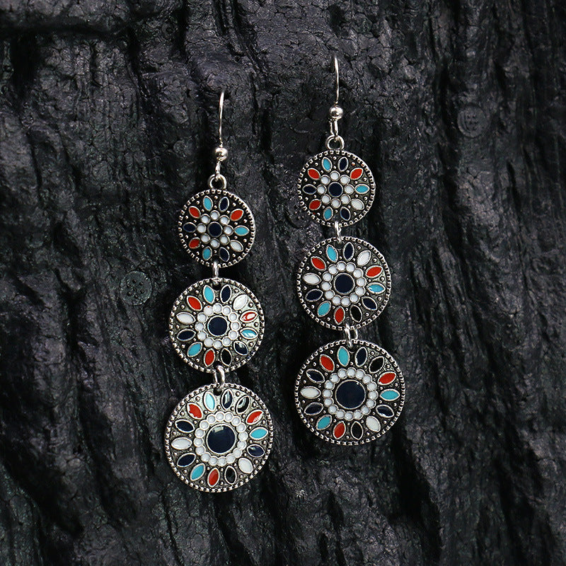 Wholesale hollow alloy retro color  diamond flower  earrings
