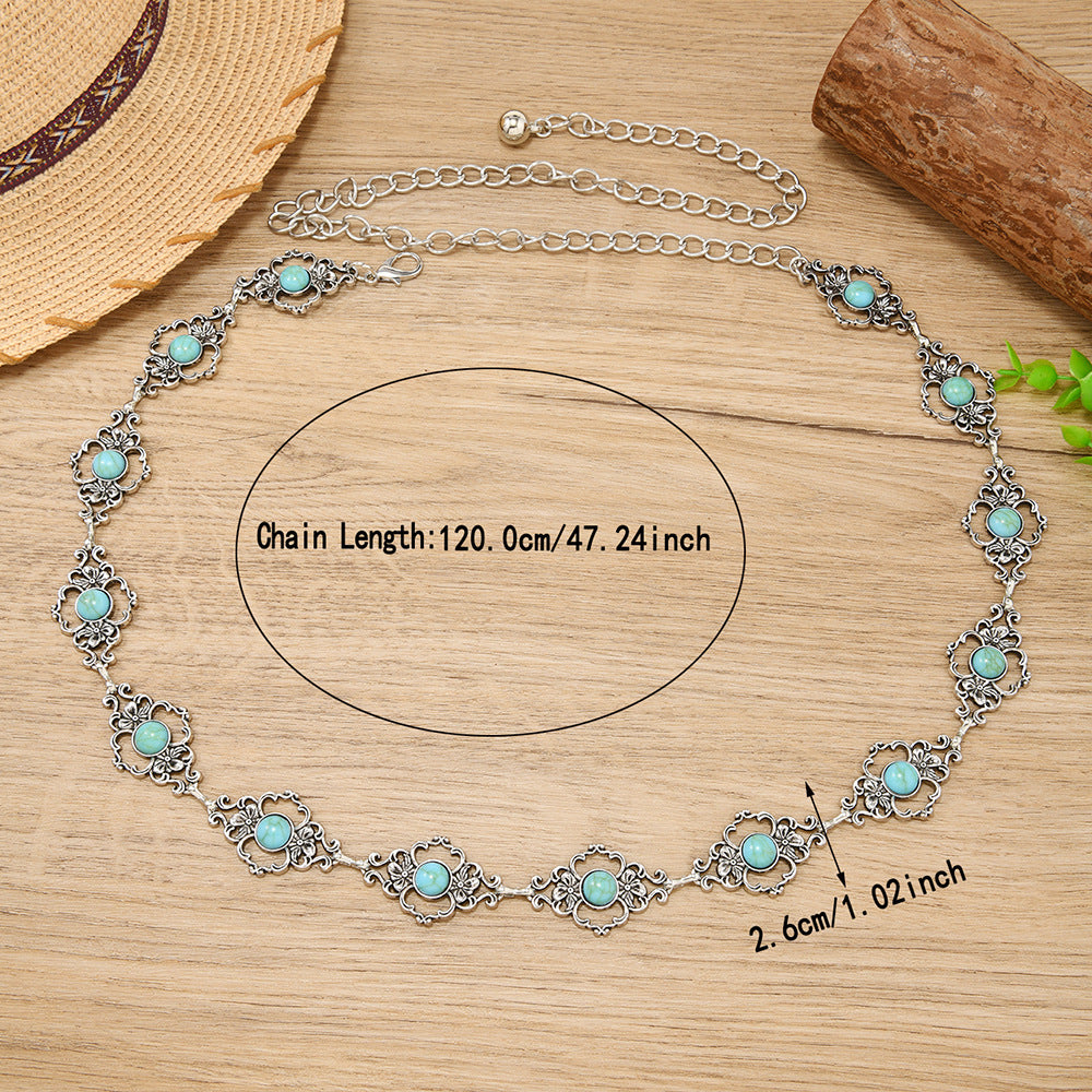 Wholesale Metal vintage Bohemian style turquoise waist chain