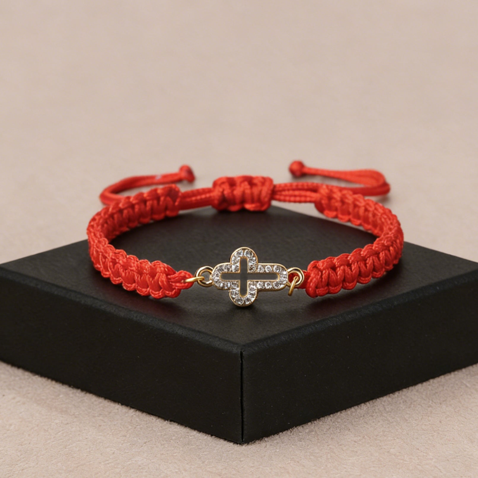 Wholesale Hand Knitted Cross Charm Bracelet Adjustable Red Rhinestone Jewelry Accessory For Everyday Wear And Boutique Resale