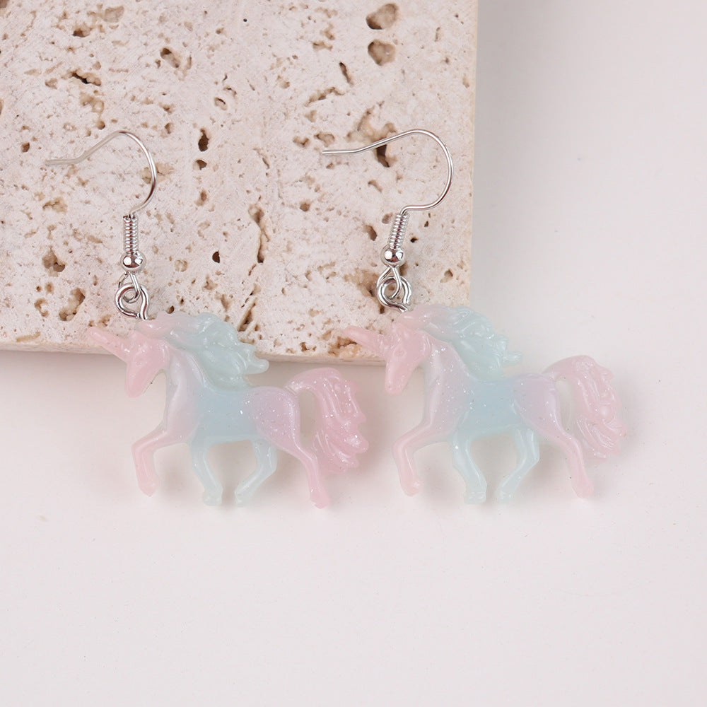 Wholesale  Cartoon Animal Jelly Color Unicorn Earrings