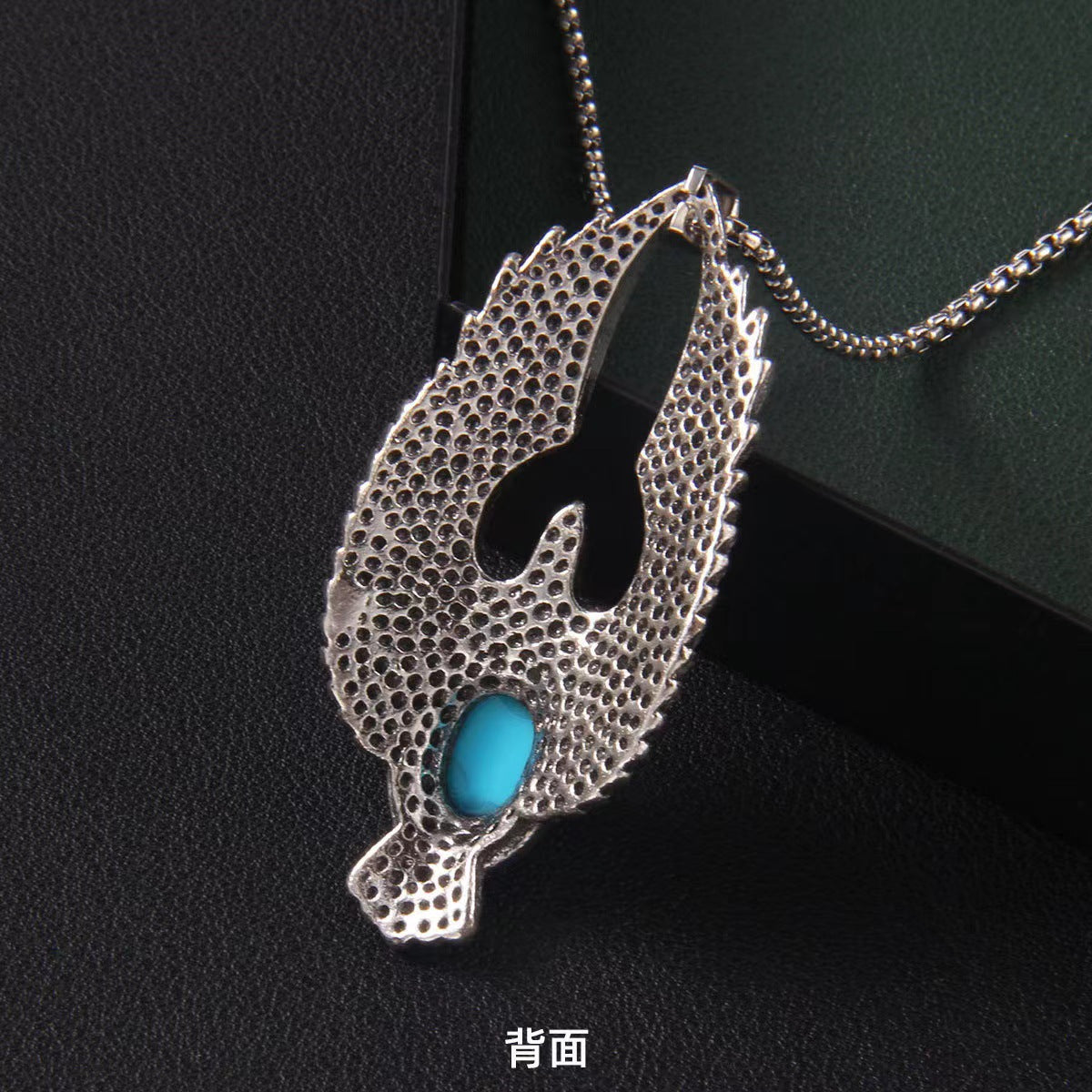 Wholesale punk vintage titanium steel polished turquoise eagle necklace
