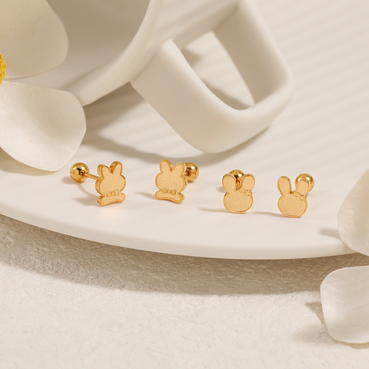 Wholesale Bow Rabbit Ear Bone Nail Personalized Twist Screw Titanium Steel Earrings