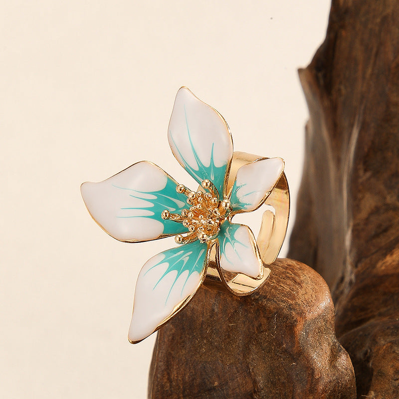 Wholesale  Flower Exaggerated Creative French Retro Elegant Metal Oil Drop  Ring