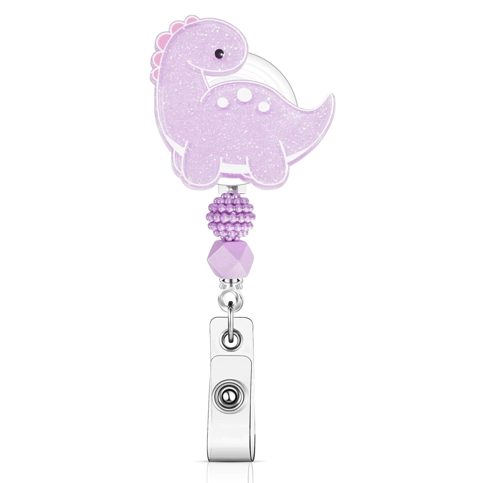 Wholesale Glitter Dinosaur Beaded Acrylic Retractable Badge Holder for Medical Students Fashion Accessory Boutique Gift