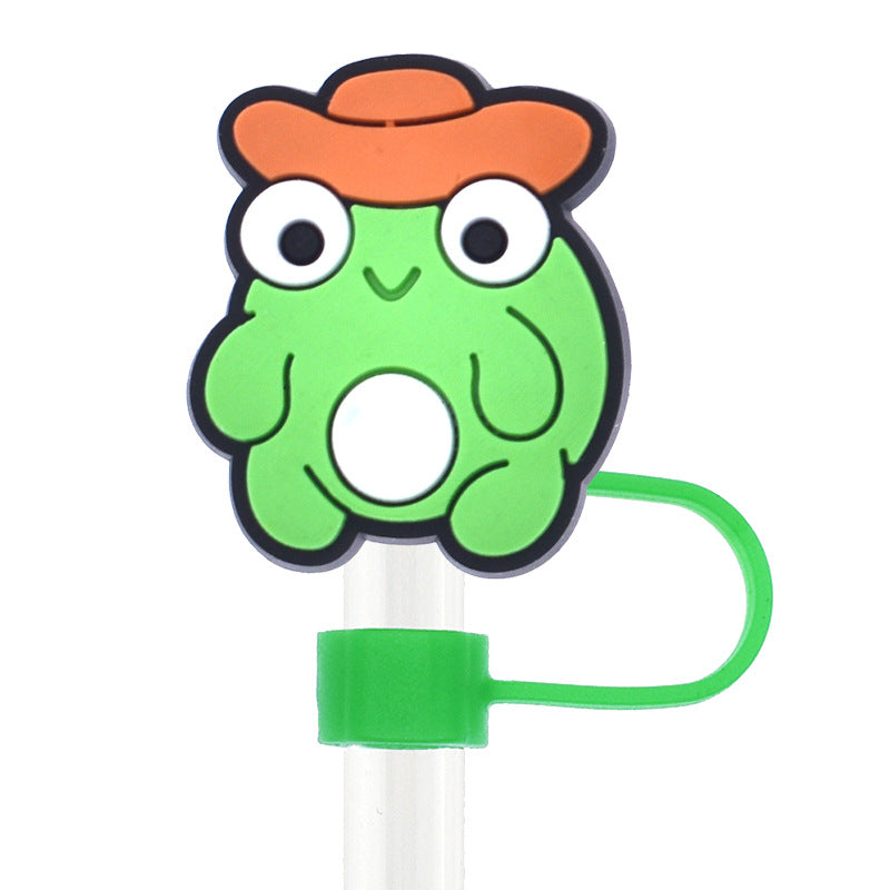 Wholesale Random 100pcs Cartoon Frog 10mm PVC Soft Straw Tube Cap ACC-SCR-RYY104