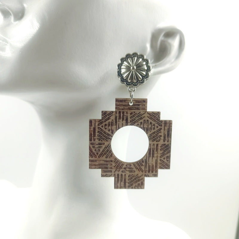 Wholesale Western Style Denim Wood Vintage Earrings ACC-ES-Yinx006