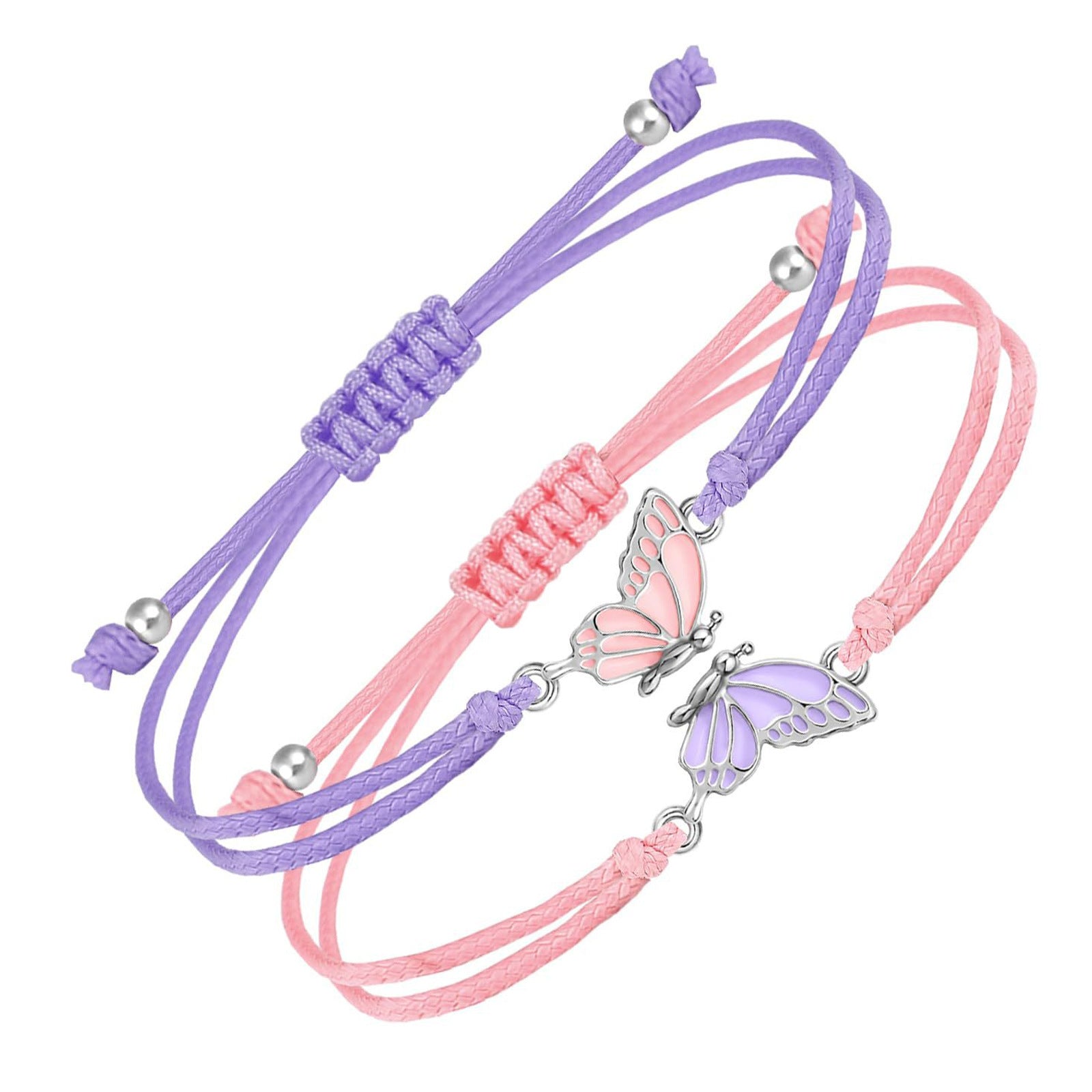Wholesale Handmade Crystal Butterfly Friendship Bracelet Adjustable Wax Cord Gift for Couples
