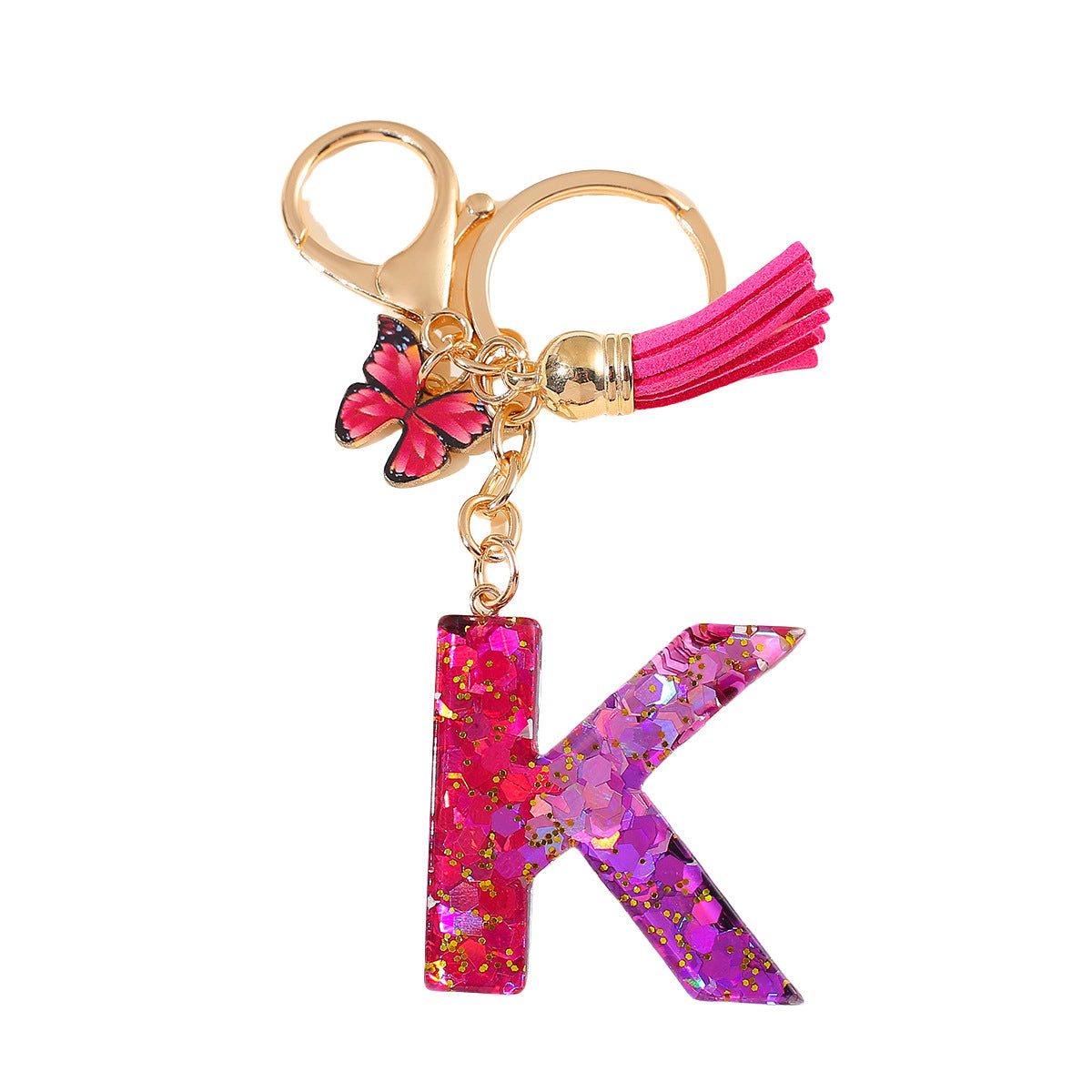 Wholesale 26 glue gradient sequin letter keychain