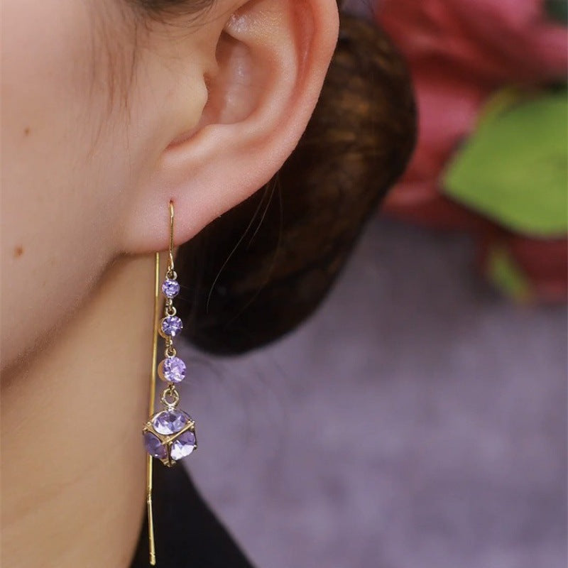 Wholesale Purple Diamond Ball Wire Tassel Earrings ACC-ES-Huzhe004