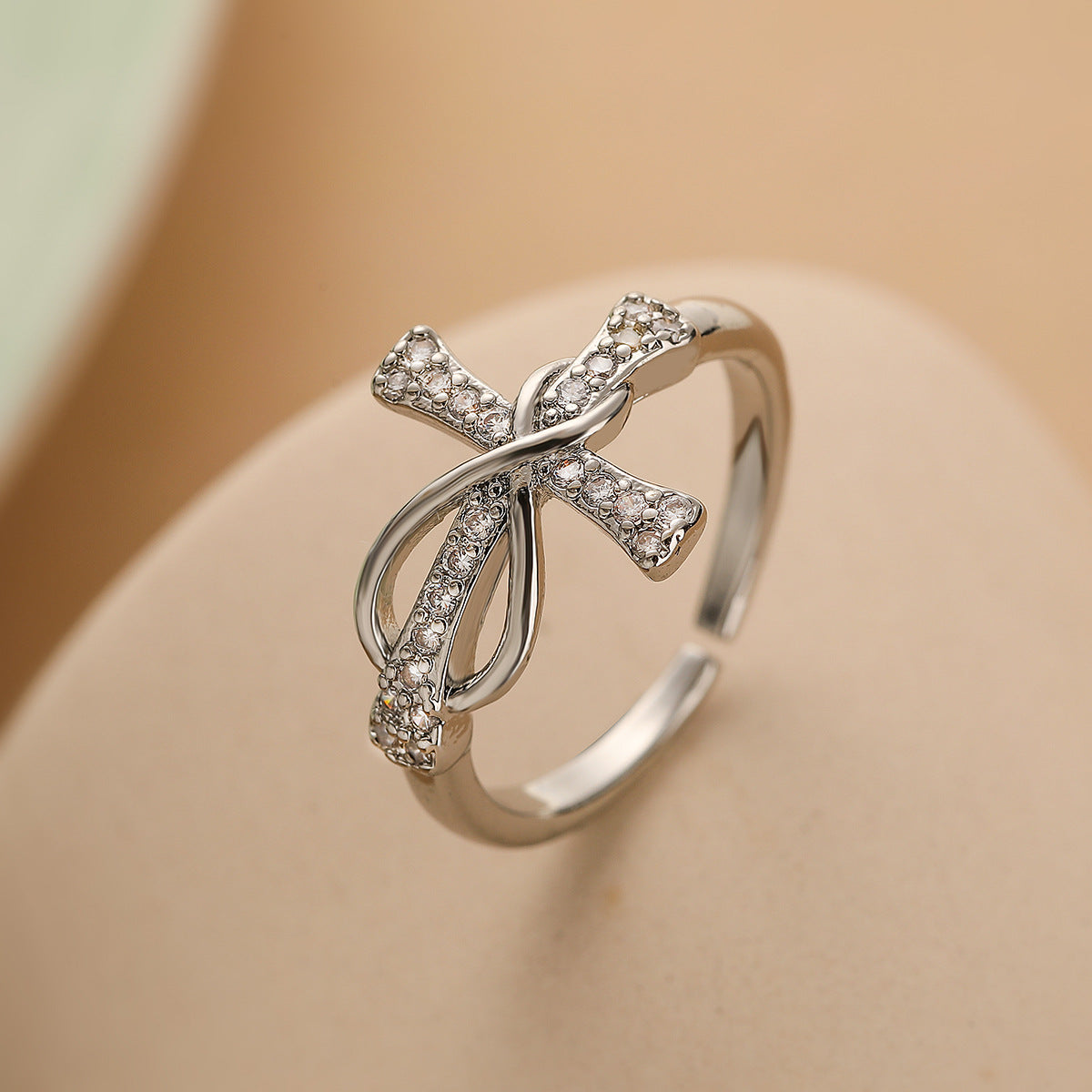 Wholesale Trendy Geometric Cross Zircon Gold Plated Open Ring For Women Adjustable Jewelry Accessory Gift
