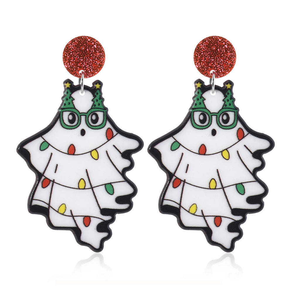 Wholesale Christmas Funny Cartoon Ghost Lantern Antler Hat Cute Christmas Acrylic Double-sided Earrings