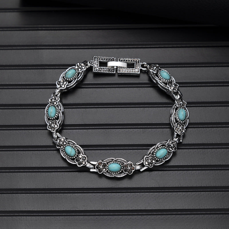 Wholesale Vintage Turquoise Geometric Design Bracelet Ethnic Unisex Jewelry Accessory Boutique Resale