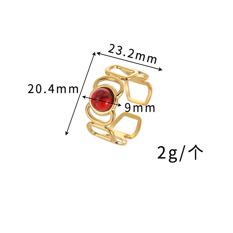 Wholesale Stainless Steel Vintage Turquoise Red Pine French Retro Ring Fashion Accessory