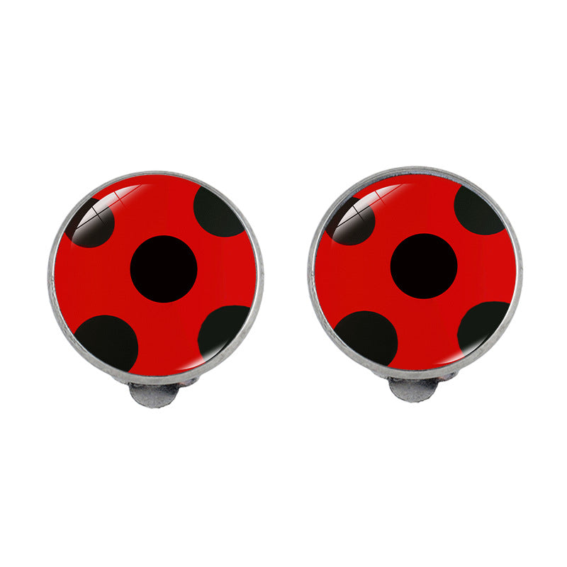 Wholesale Round Polka Dot Cartoon Anime Ladybug Bear Paw Print Alloy Ear Clip Earrings