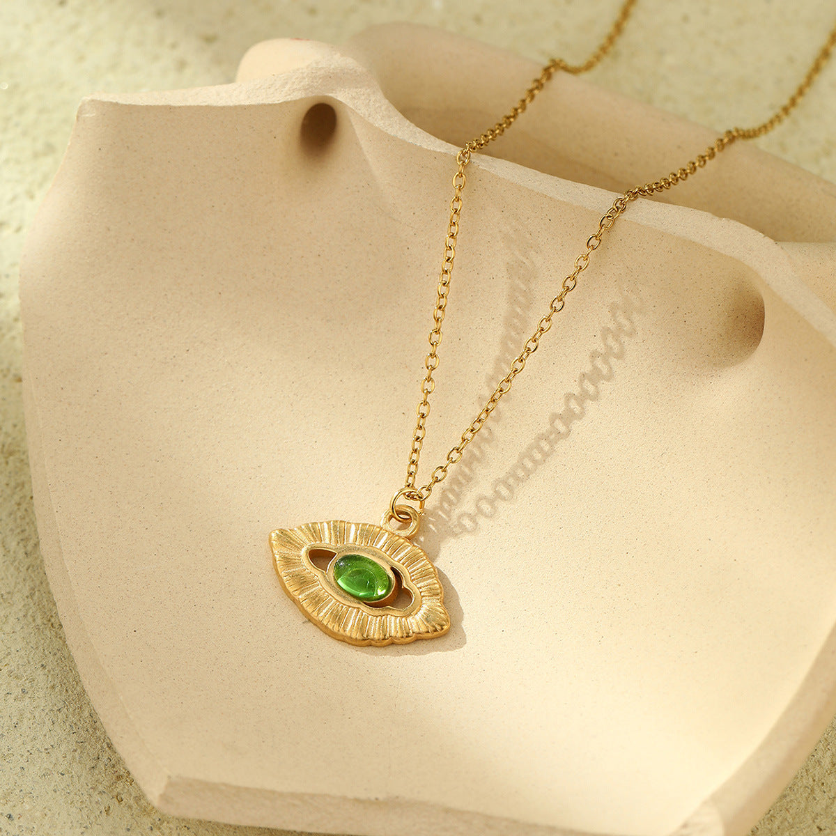 Wholesale  Devil's Eye Sun Moon Disc Natural Stone Pendant 18K True Gold Stainless Steel Necklaces