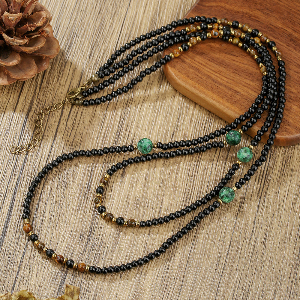 Wholesale Beaded Multi-Layer Turquoise Men' s Necklace Retro Hand-Woven Style