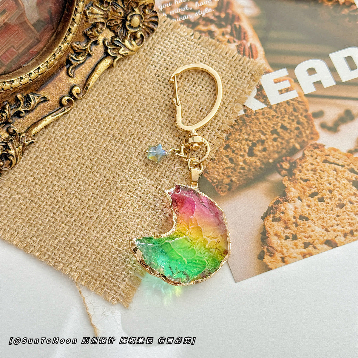 Wholesale Rainbow Moon Metal Keychain Chic Bag Charm Trendy Couple Gift Boutique Resale