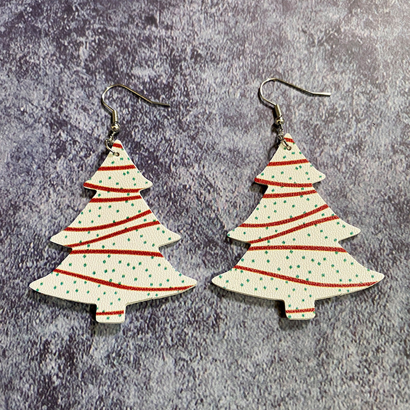 Wholesale retro Christmas earrings double-sided leather printing earrings