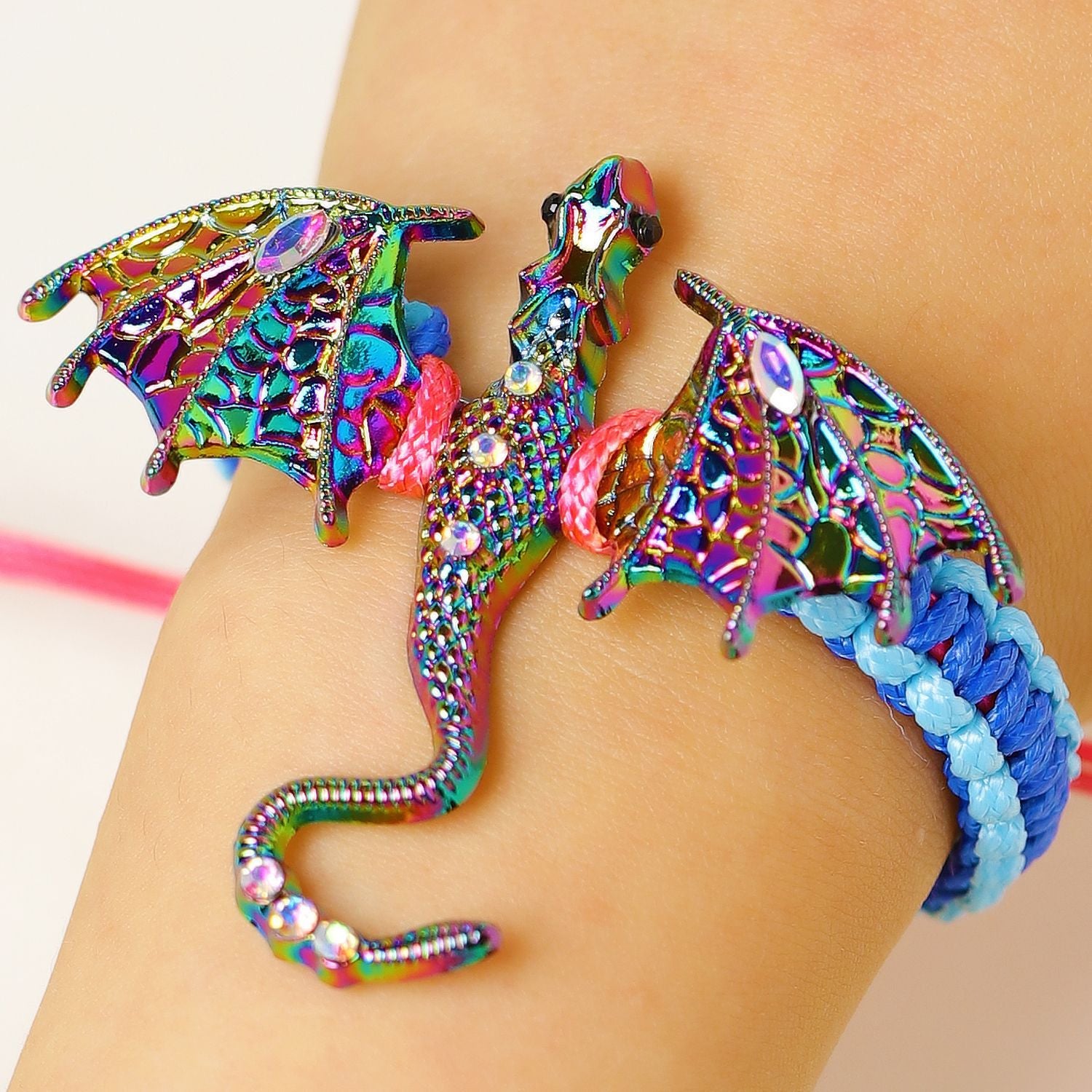Wholesale Zinc Alloy Enamel Dragon Braided Bracelet,  Men' s Ancient Silver Fashion Jewelry Accessory