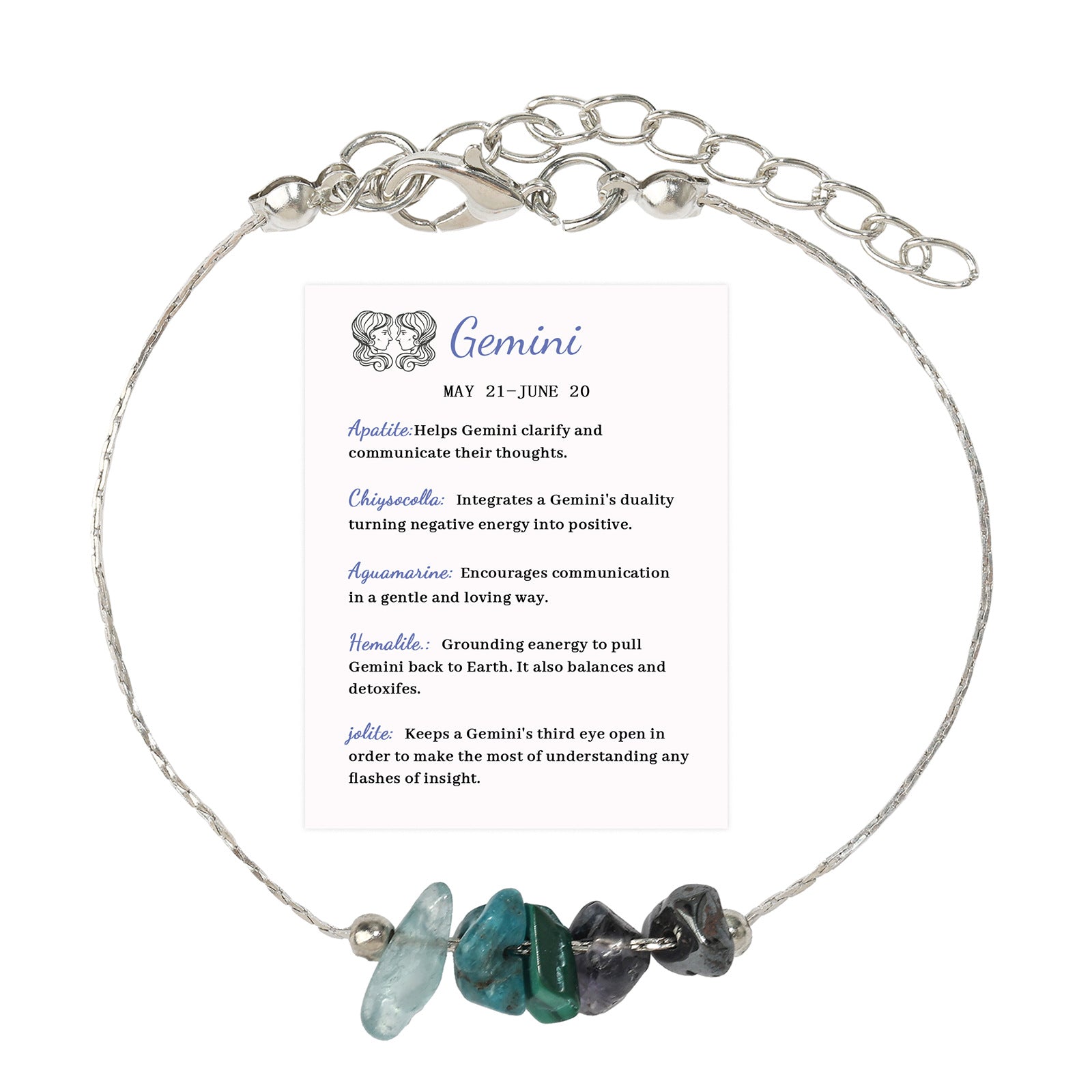 Wholesale 12 Constellation Bracelet Irregular Citrine Lapis Lazuli White Chalcedony Chain Adjustable Bracelet