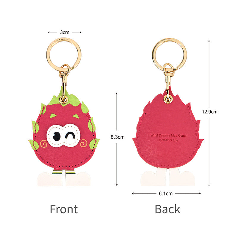 Wholesale Fruit Print Drop Shaped PU Leather Card Holder Keychain Cute Bag Charm Boutique Resale Gift