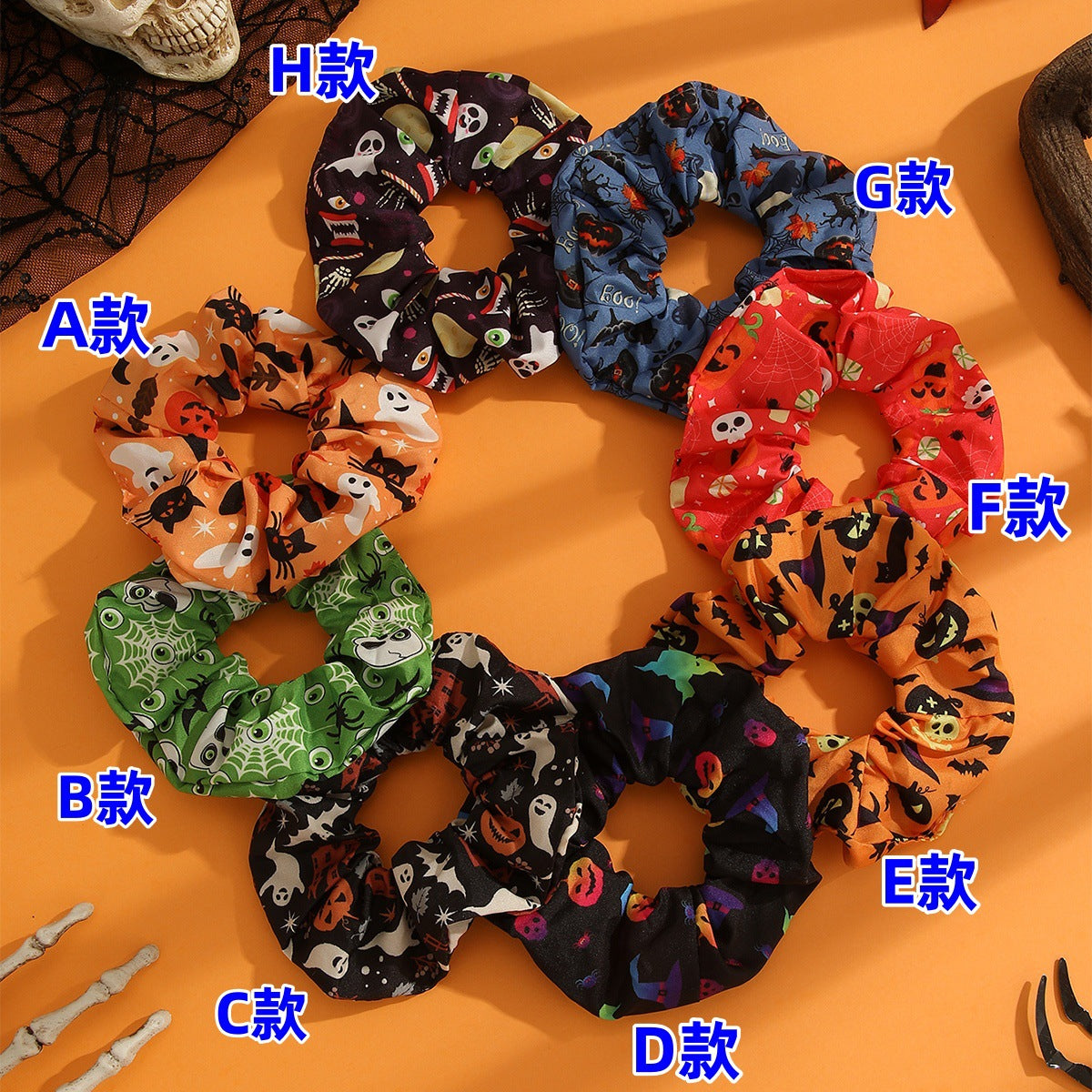 Wholesale Halloween Printed Fabric Hair Scrunchies ACC-HS-Mulin001