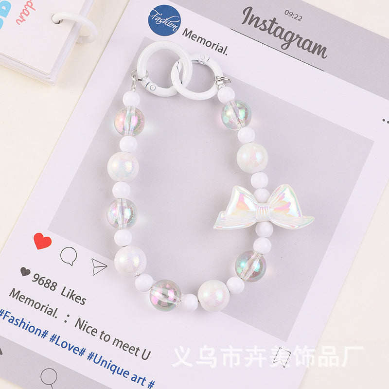 Wholesale Color-plated bow beaded mobile phone chain keychain