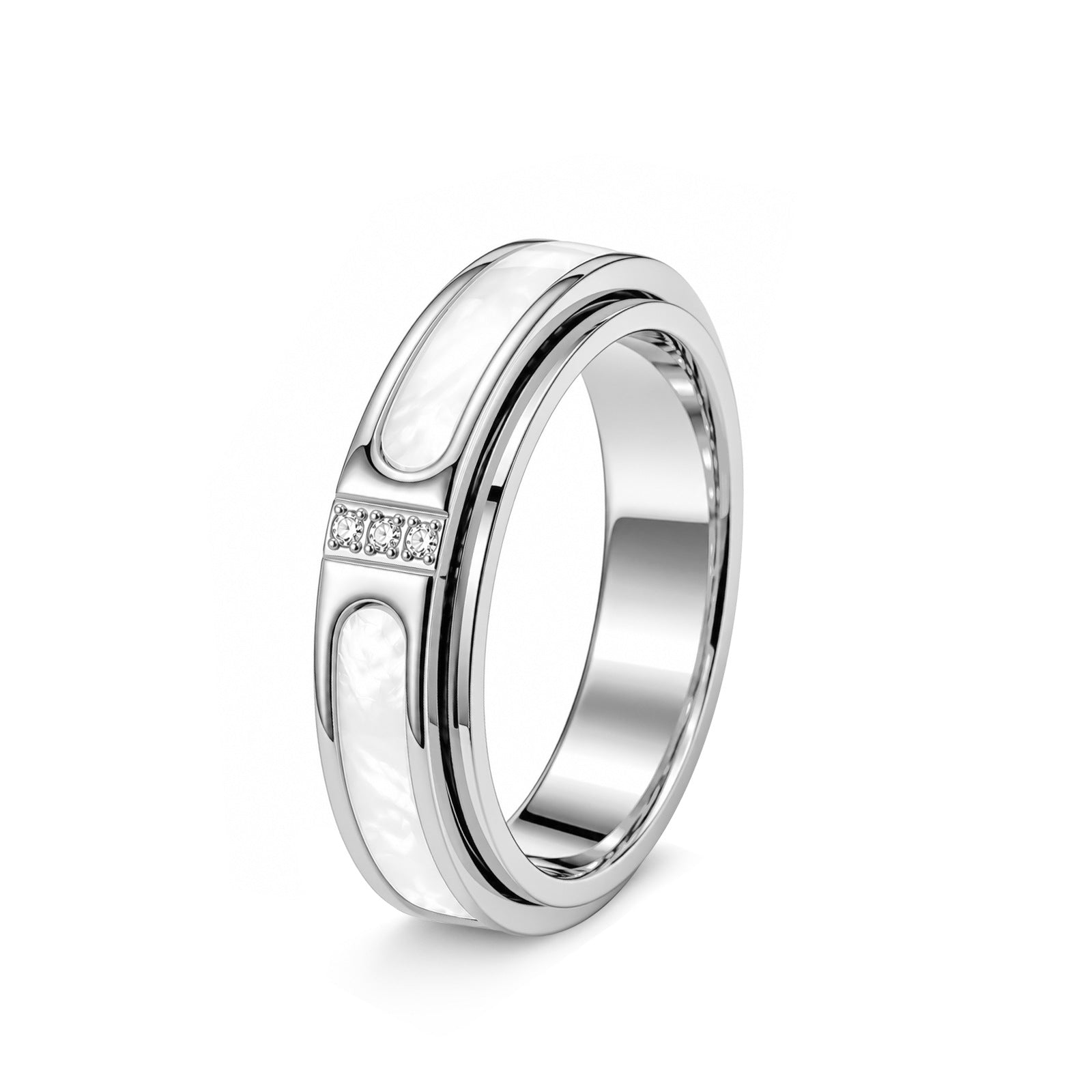 Wholesale White Shell Rotating Inlaid Ring Stainless Steel Gold Plated Fashion Accessory