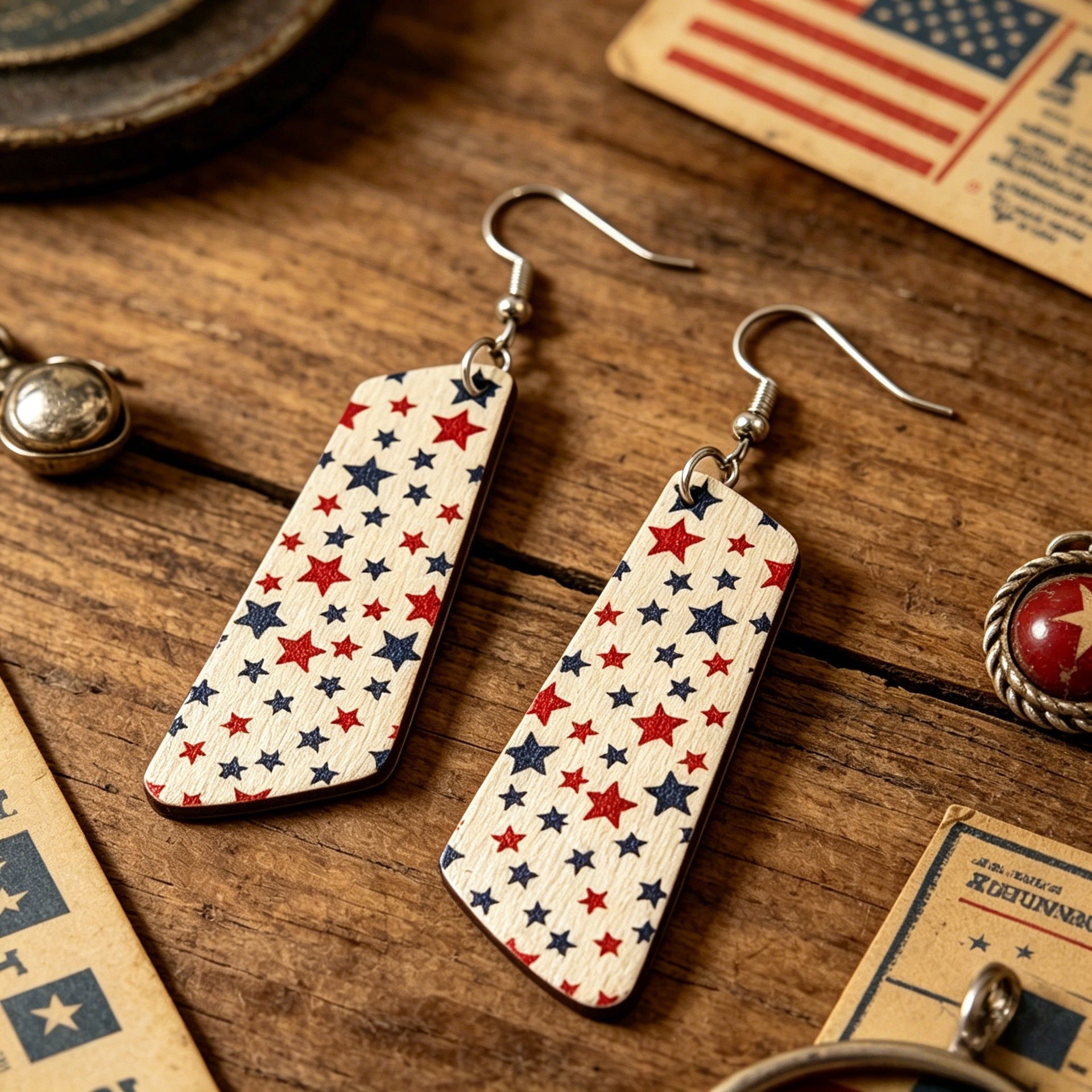Wholesale Independence Day Star Wooden Earrings Patriotic Fashion Accessory Gift for Women