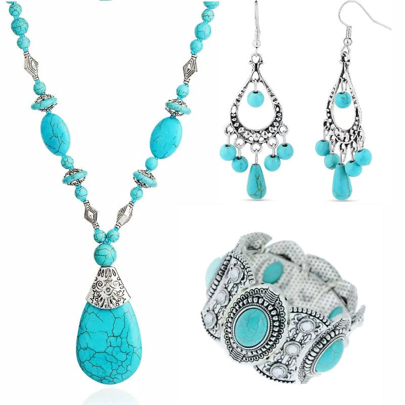 Wholesale Bohemian Turquoise Water Drop Pendant Necklace,  Fashion Jewelry Accessory for Everyday Gift or Resale