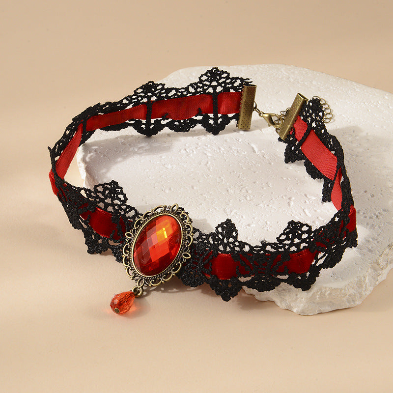 Wholesale retro black lace velvet diamond necklace