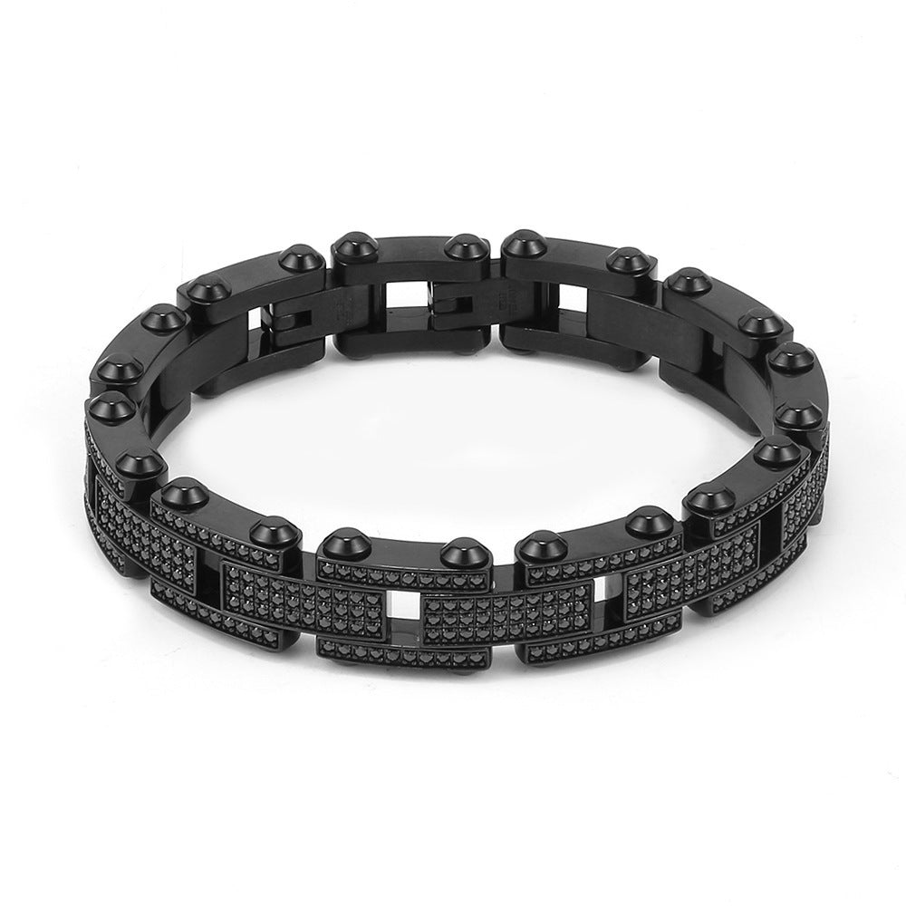 Wholesale Luxury Stainless Steel Diamond Encrusted Hip-hop Bracelet