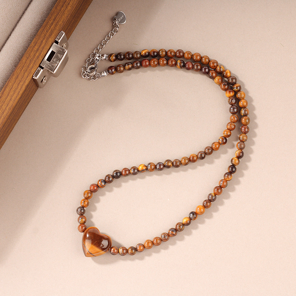 Wholesale Heart-shaped Tiger Eye Beaded Necklace