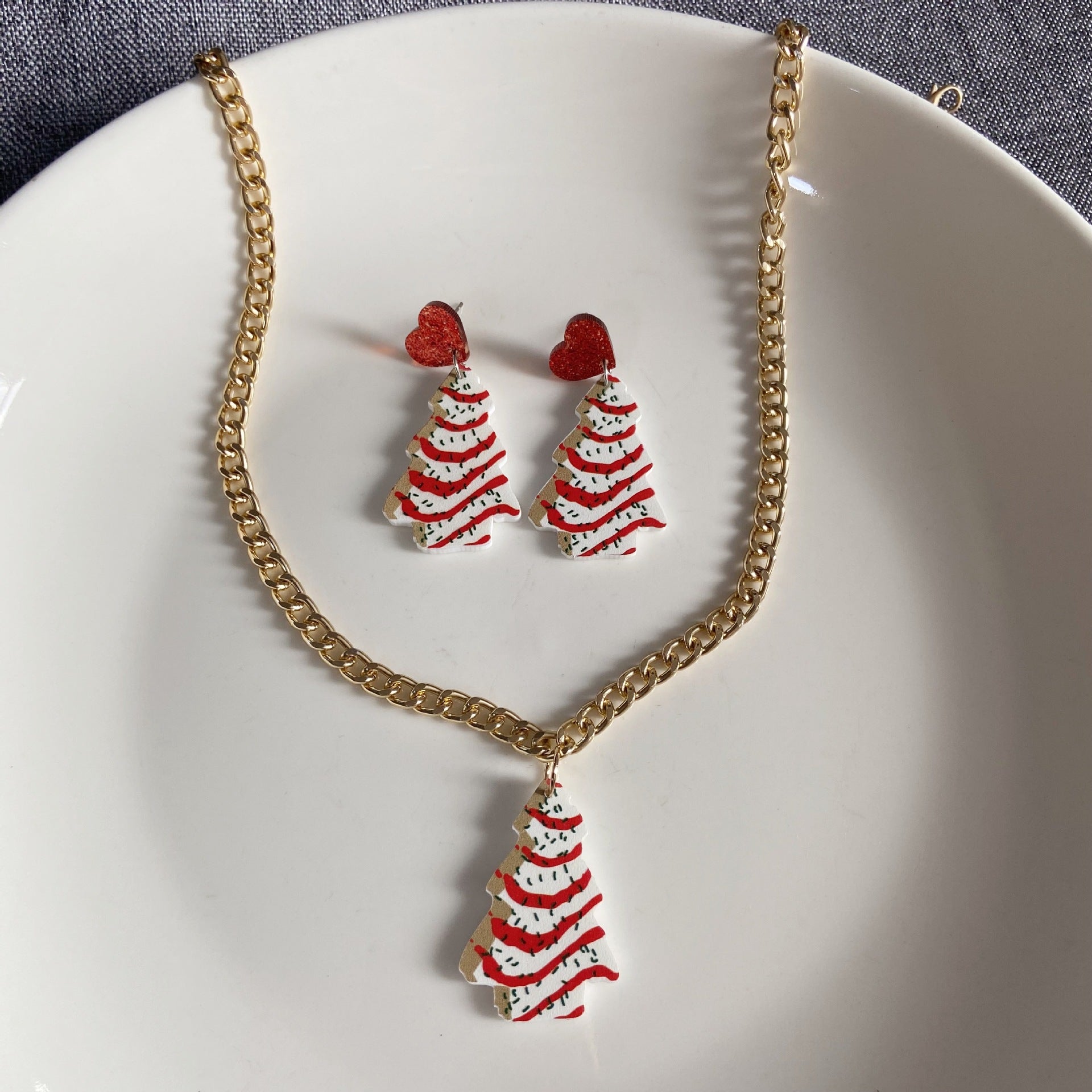 Wholesale Christmas tree cake tree  Acrylic Earrings and necklace set
