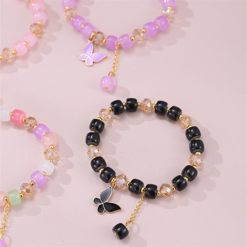 Wholesale  butterfly pendant crystal beaded multicolor bracelet