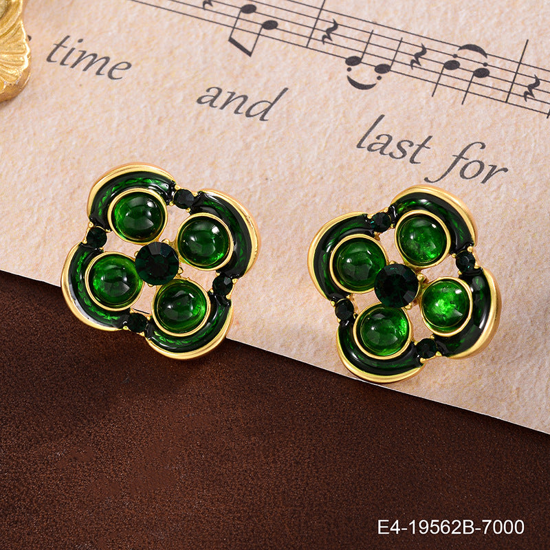 Wholesale Green Rhinestone Pearl Geometric Earrings