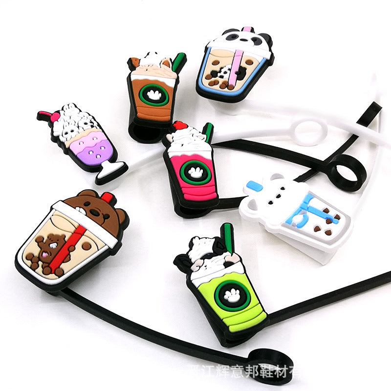 Wholesale 10PCS 7-8mm Cute Drink Straw Tube Cap Silicone Dust Cap Straw Decoration