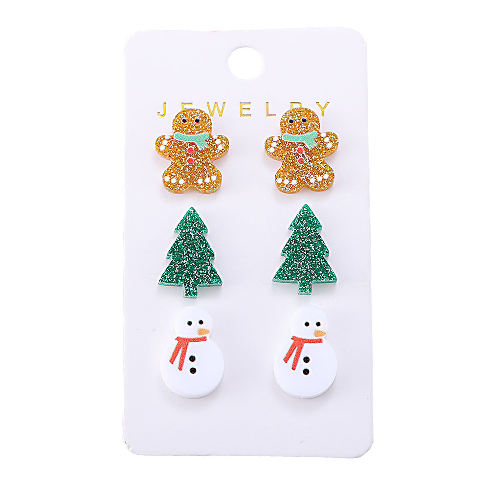 Wholesale Christmas gingerbread man Christmas tree snowman earring set