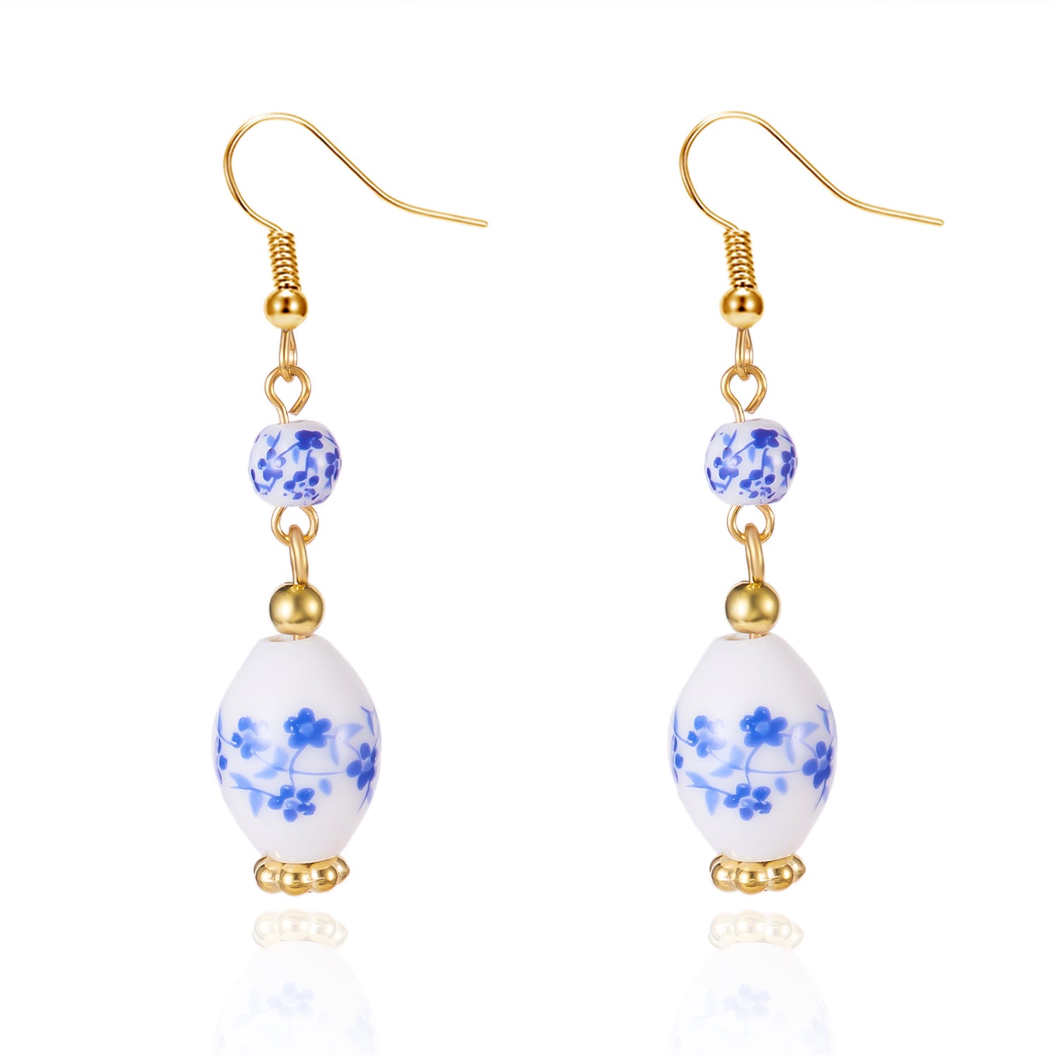 Wholesale Chinese style floral blue and white porcelain bow earrings