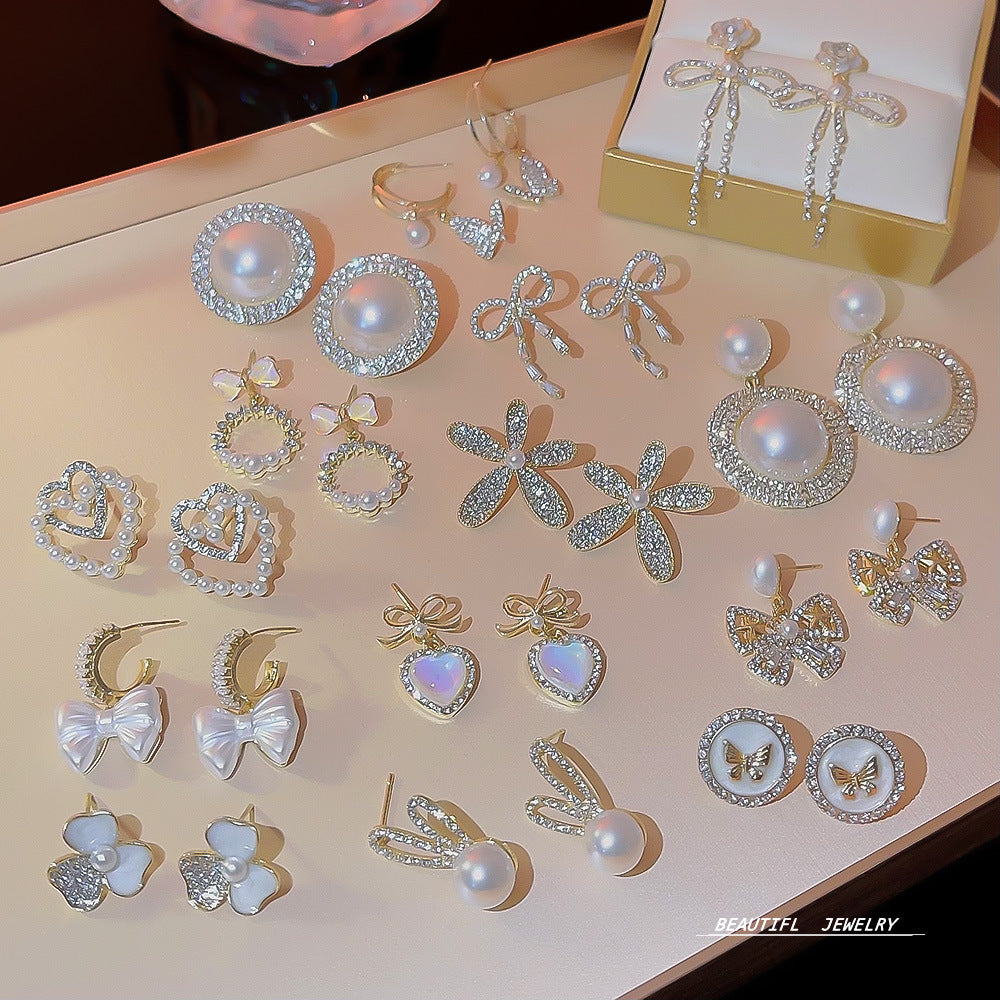 Wholesale Bow Pearl Earrings 925 Silver Needle Flower Earrings ACC-ES-Xiyue003