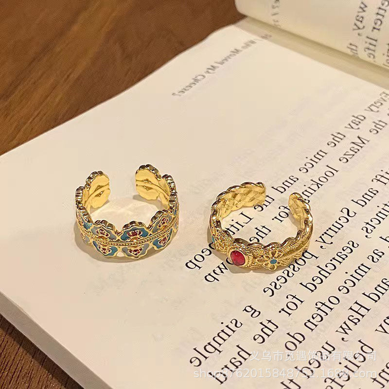 Wholesale Four-Leaf Flower Open Ring,  New Chinese Style Retro Design,  Trendy Jewelry Accessory for Women
