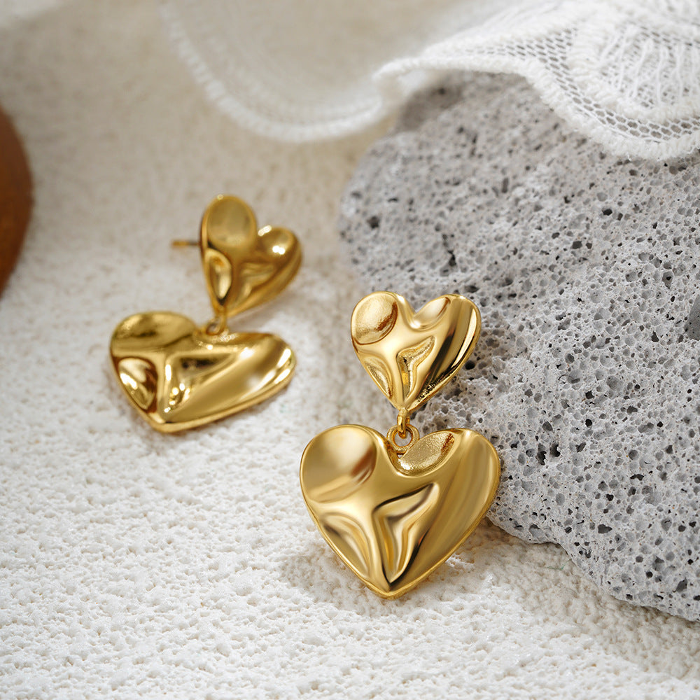 Wholesale  18K Gold Stainless Steel Bump Love Earrings Retro Heart-shaped Earrings