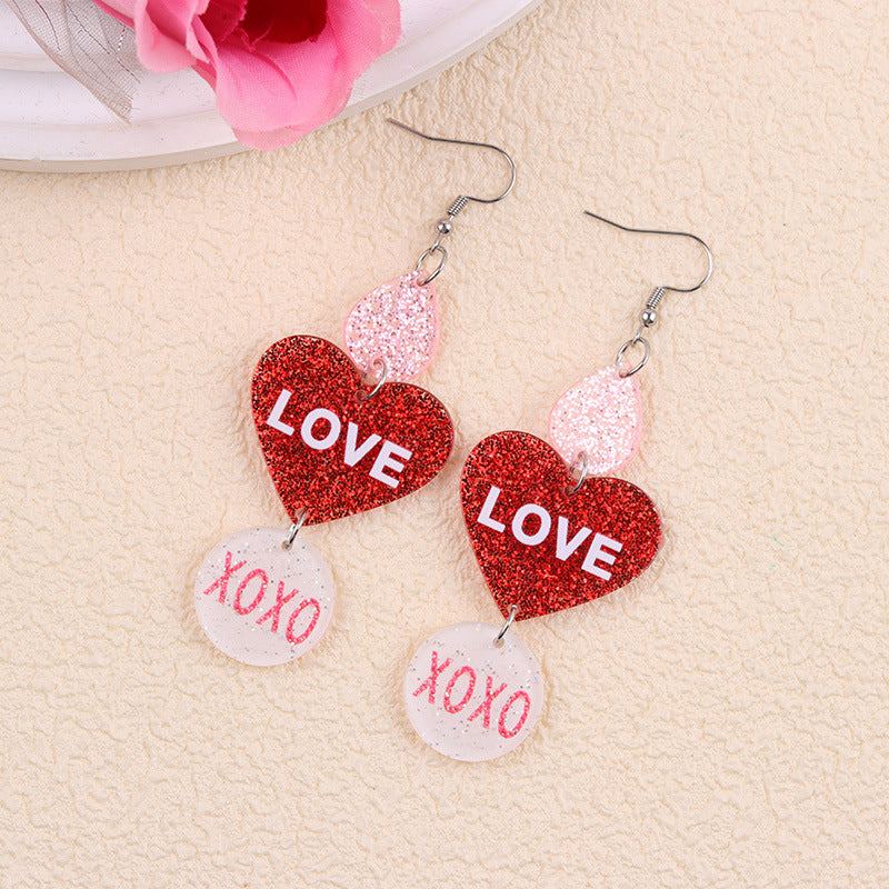 Wholesale Valentine' s Day Acrylic Heart Print XO Letter Earrings