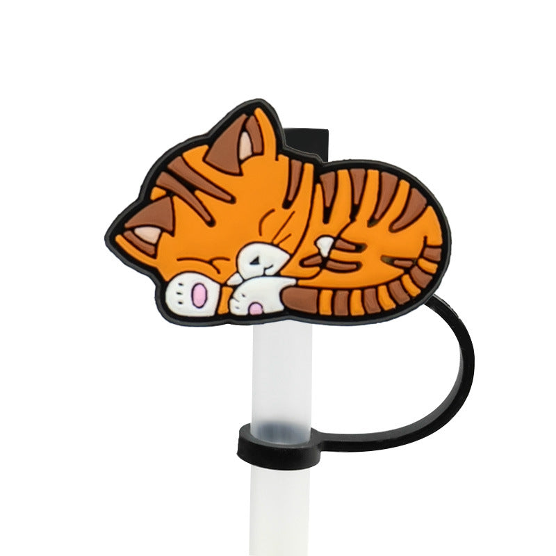 Wholesale 10pcs Cute Cat 10mm PVC Straw Cover Soft Straw Tube Cap ACC-SCR-YiBang013
